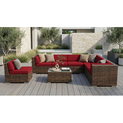 Billyjo Wicker 7 - Person Seating Group with Cushions - No Assembly