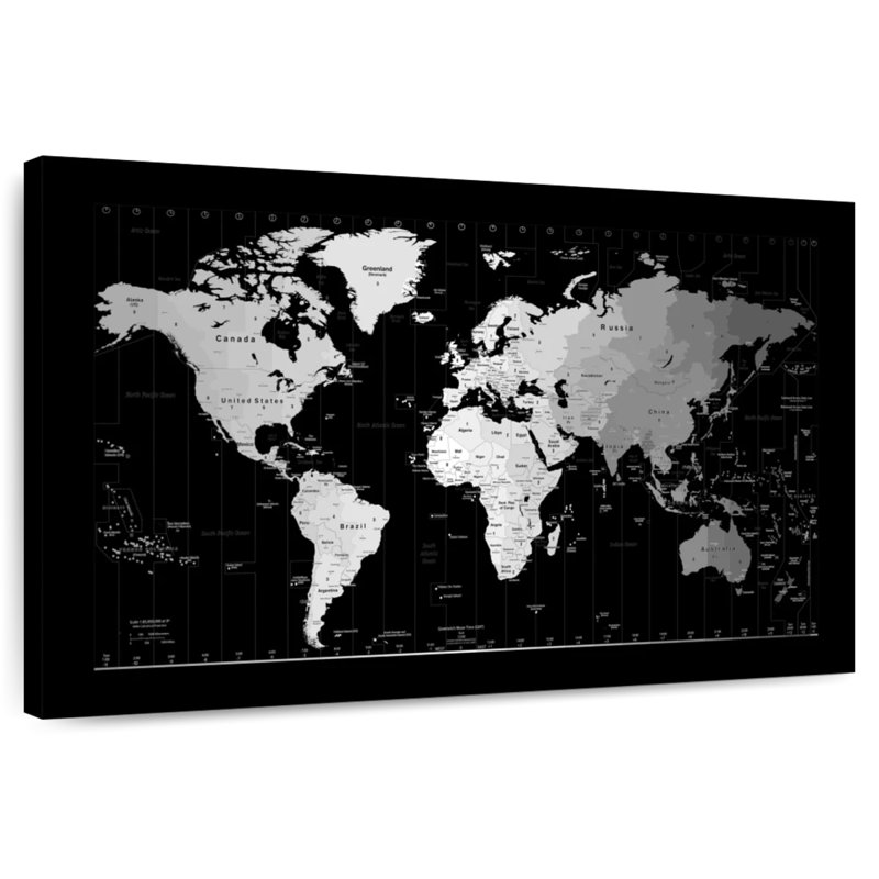 Aliaz Time Zone World Map II, 16" H x 24" W