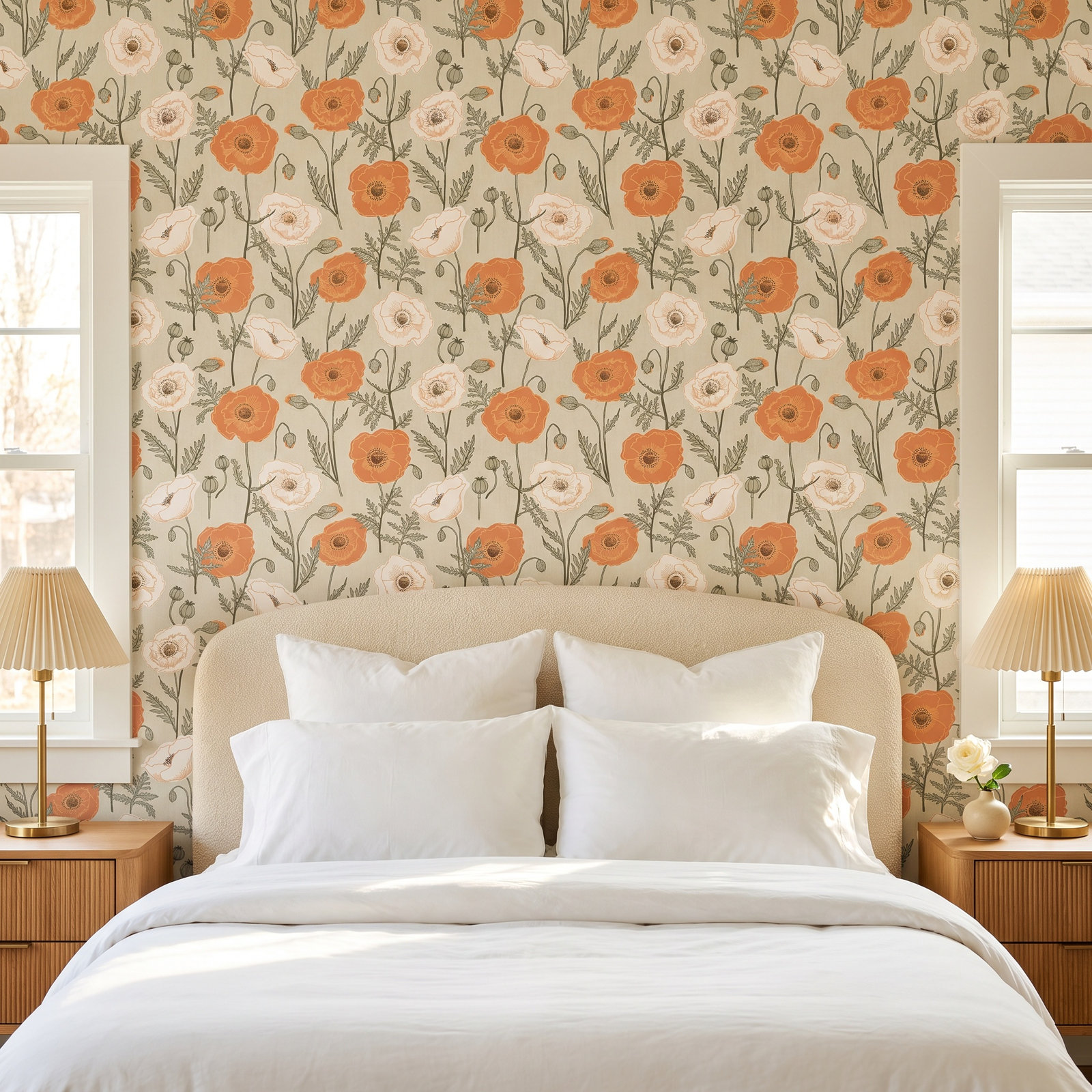 Kerin Peel & Stick Floral Wallpaper, Orange/Gray