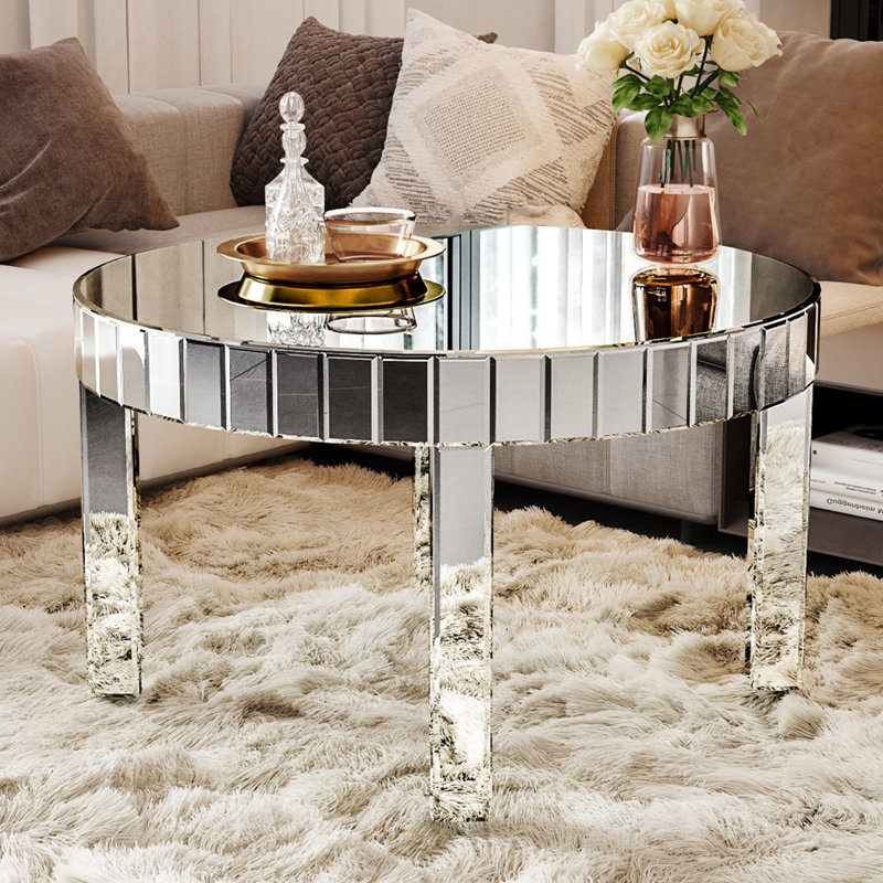 Table basse ronde avec miroir cannelé Sliver