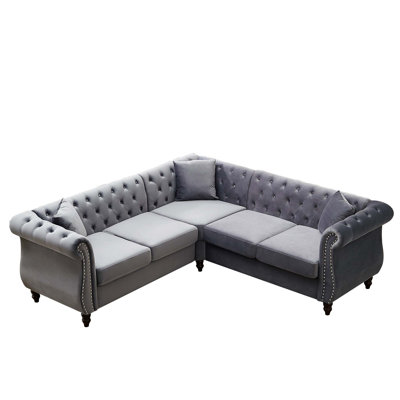 Classic Chesterfield L-Shaped Corner Sectional Sofa, 5-Seater with Comfort Pillows
