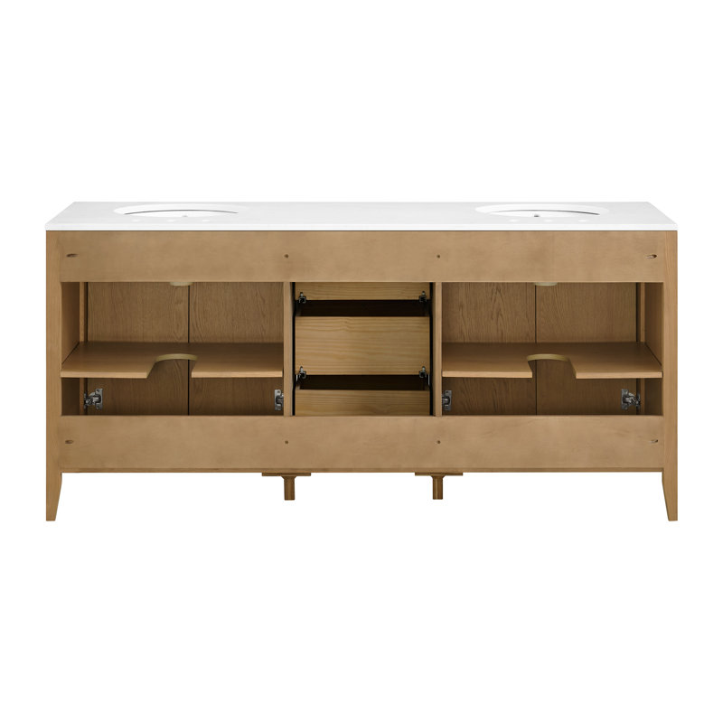 Benita 72" Rattan and Oak Bathroom Vanity