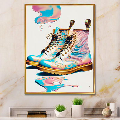 «Rose and Blue Art Deco Army Shoes I», peinture sur toile