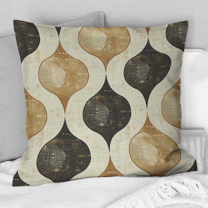 Brown Beige Ogee Patterns I - Modern Throw Pillow, 18"H x 18"W