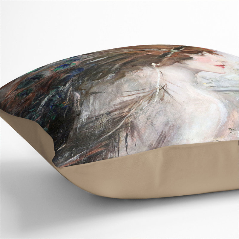 Woman With Peacock Feathers Square Throw Cushion, Stone, 55cm H x 55cm W x 20cm D