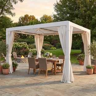 Pergola à persiennes 10 x 12 pi avec rideaux et moustiquaire