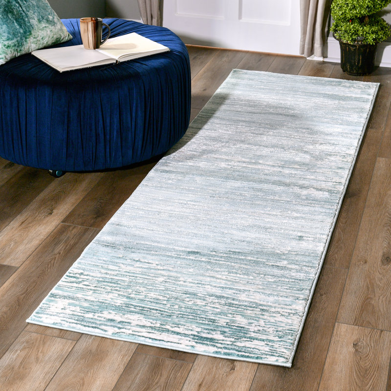 Tapis décoratif vert/bleu abstrait de la collection Bardon, Rectangle 2 pi 8 po x 8 pi 1 po