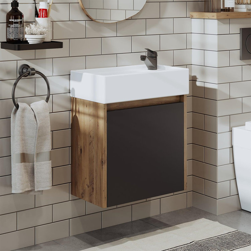 Bittencourt Cloakroom Vanity Unit with Washbasin,  Anthracite/Oak