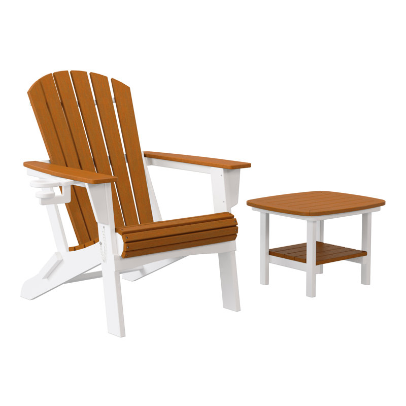 Chaise Adirondack pliante avec table d'appoint, blanc, Yellow Brown/White