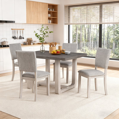 5-Piece Wood Dining Table Set, Rectangular Dining Table and 4 High Back Upholstered Chair, Kitchen Table Set for Dining Room