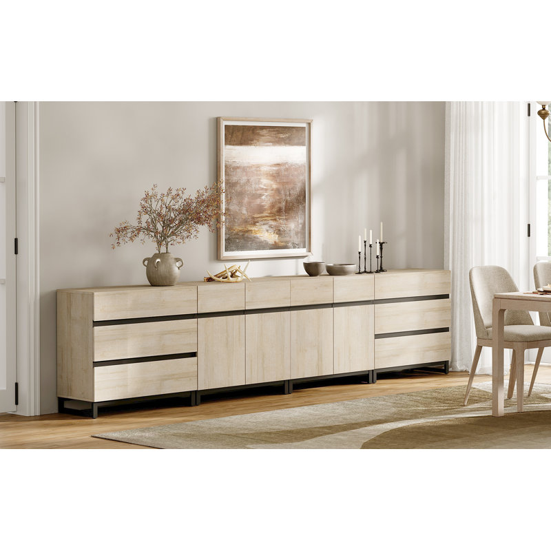 Jorgenson Modern 4-In-1 Sideboard with 6 Drawers and Adjustable Shelves, Beige