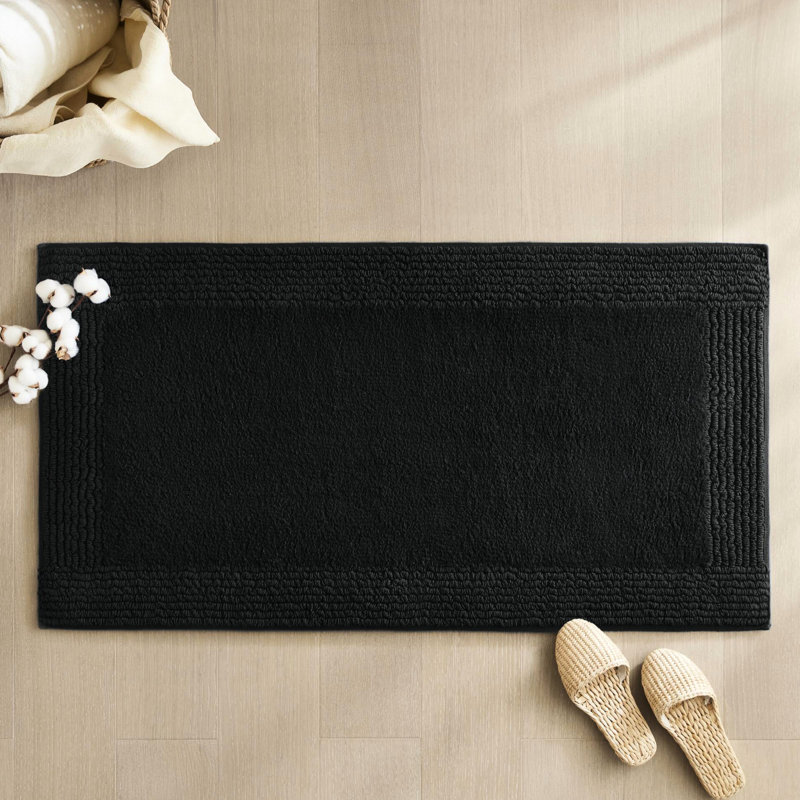 Tapis pour salle de bain réversible noir 24 x 36 po 100% coton 3000 g / m², velours moyen de 0,5 po, antidérapant pour salle de bain luxueuse, combiner avec 1000 serviettes de toilette données, Fit It Splendor