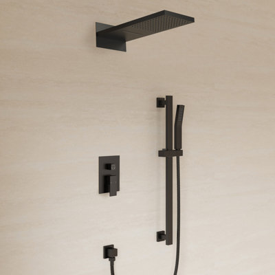 22" Waterfall & Rainfall Shower System with Adjustable Slide Bar Handheld Shower and Pressure-Balanced Valve