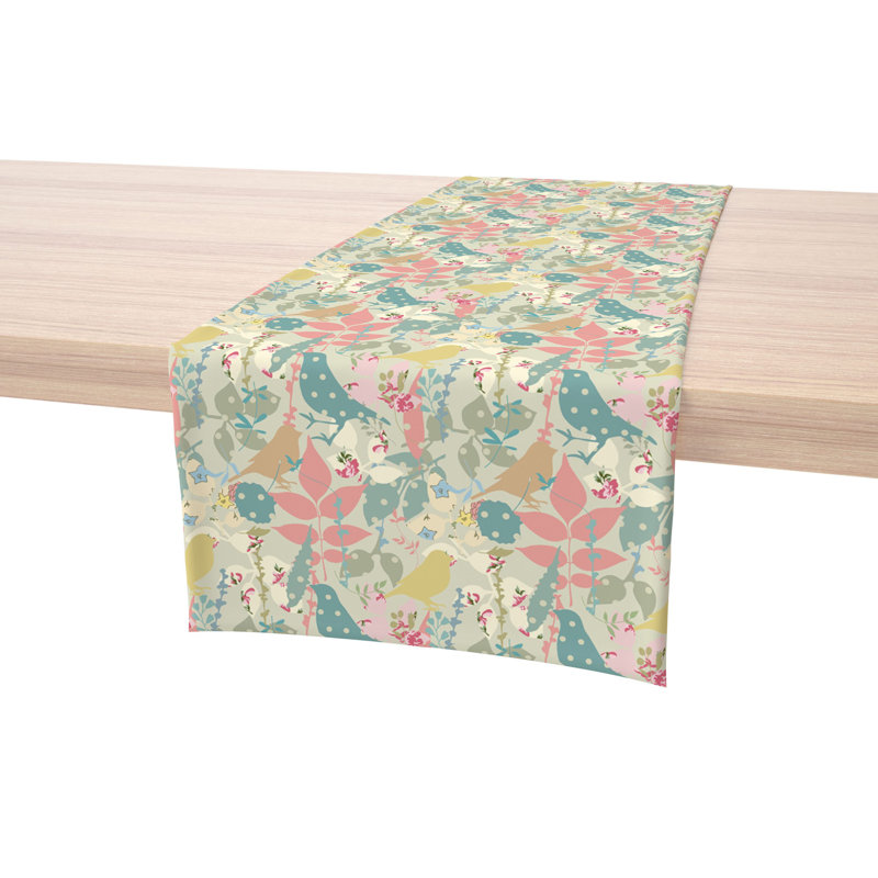Table Runner, 100% Cotton, 16X108", Decorated Birds & Flowers, 72" L x 16" W