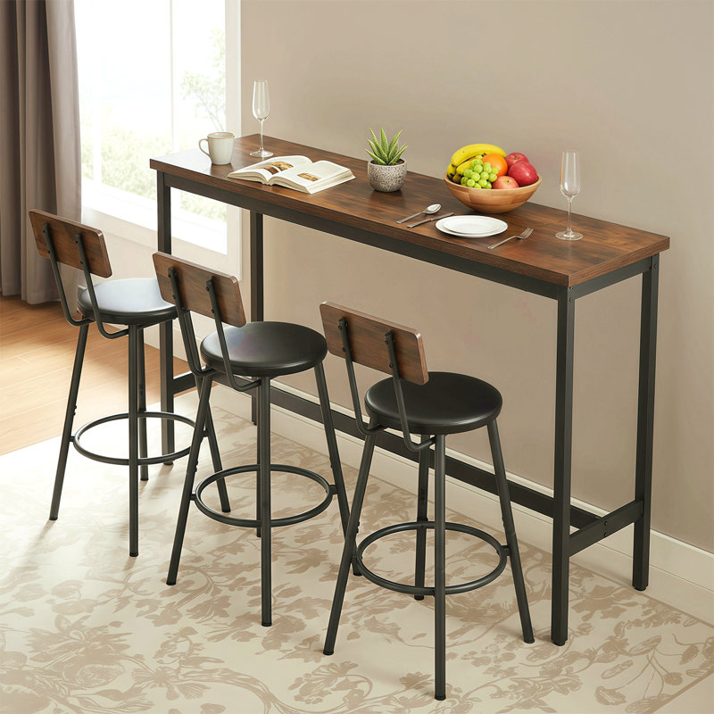 Ensemble de table de bar et de chaises pour 3, ensemble de table de salle à manger 4 pièces avec 3 tabourets de bar rembourrés en polyuréthane, ensemble de table de bar