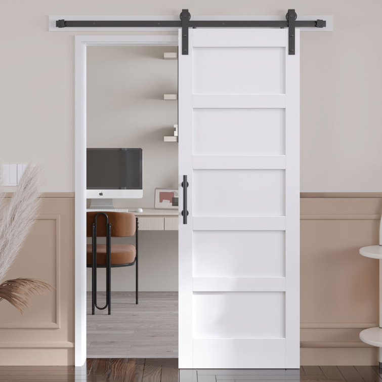 Manufactured Wood PVC Barn Door with Installation Hardware Kit White 84" Height