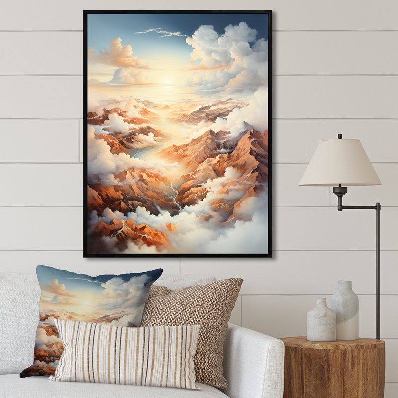 «White Brown Clouds Scenery Minimalisme», reproduction sur toile, H 40 po x l 30 po x P 1,5 po, Cadre flottant noir