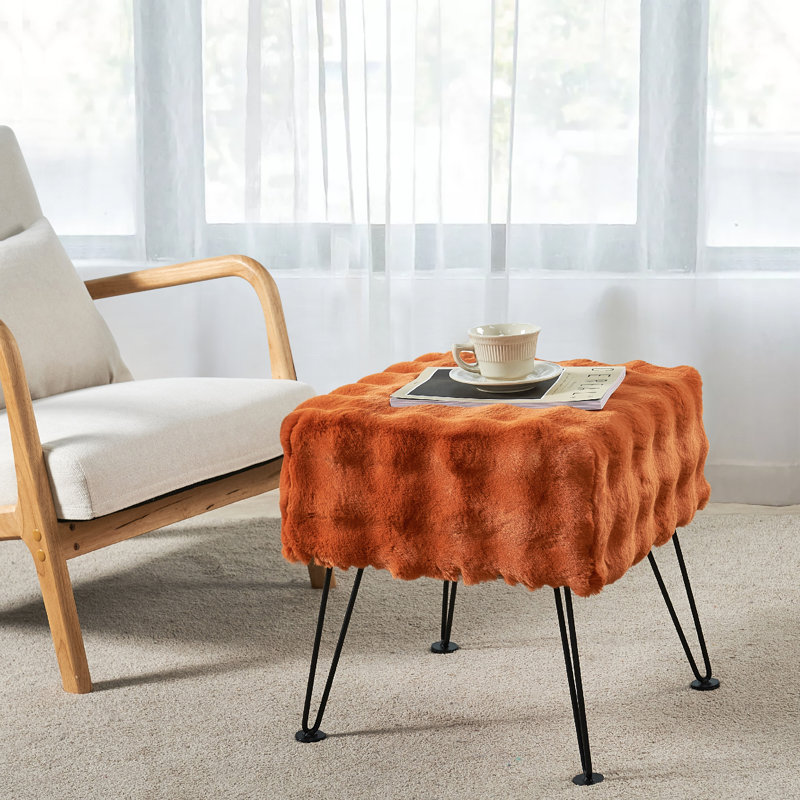 Tabouret en fausse fourrure, Fausse fourrure orange brûlé
