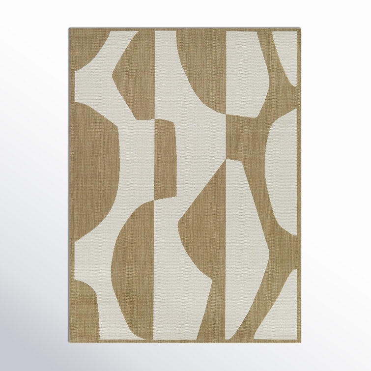 Emmie Abstract Machine Woven Polypropylene Indoor / Outdoor Use Area Rug in Tan/Cream