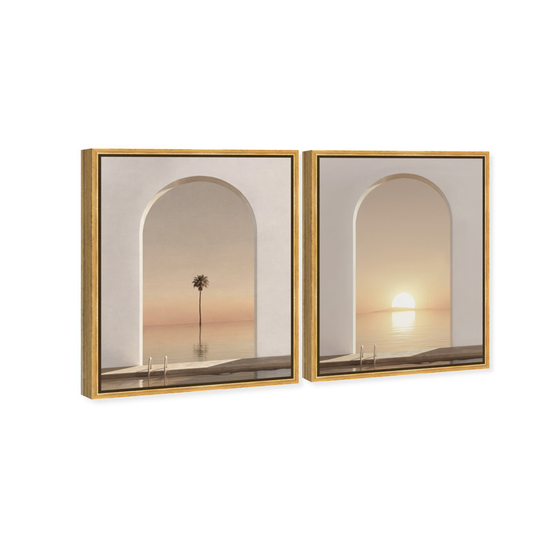 Coastal Window Set Landscape & Nature Canvas Print by Oliver Gal, Black Frame, 16 x 20, 31"H x 37"W, Gold Floater Frame