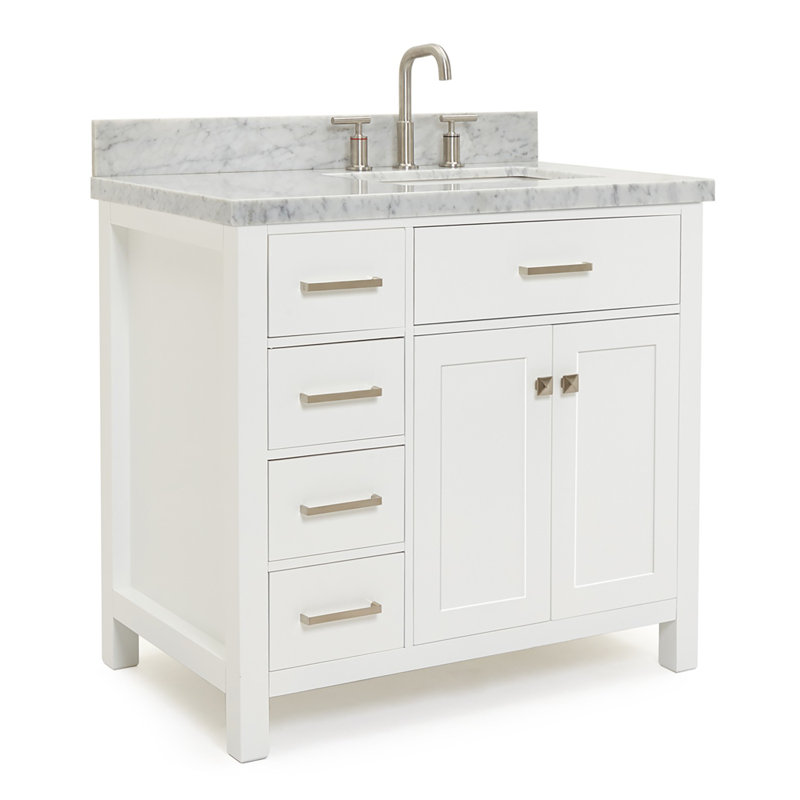 Meuble-lavabo simple 36 po avec plateau en marbre blanc de Carrare Abbate, Blanc