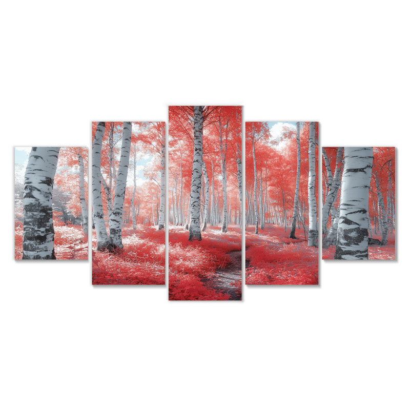 «Red Birch Trees Forest Panorama II», ensemble d'art sur toile