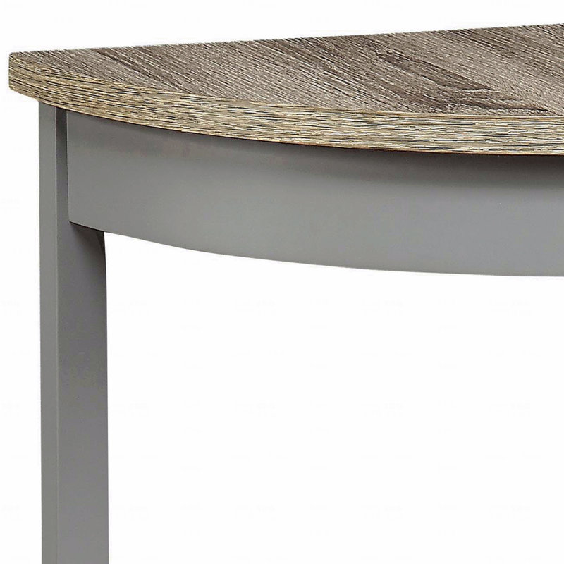 Console en chêne gris et demi-lune grise, avec tablette inférieure