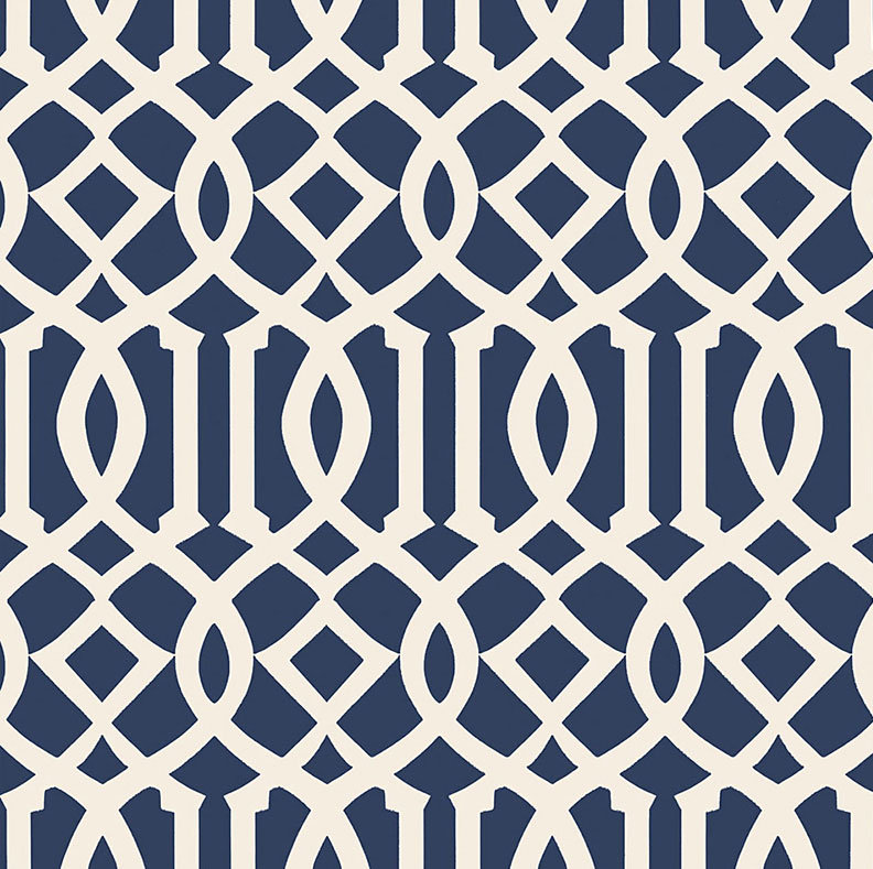 Imperial Trellis II Wallpaper, Ivory/Navy