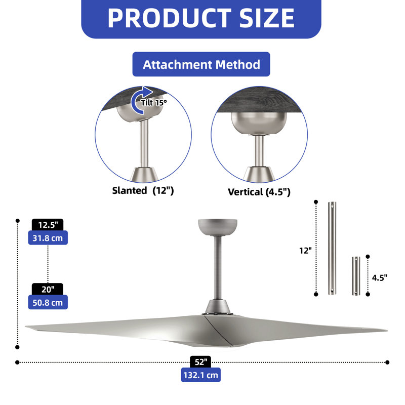 52" Modern Ceiling Fan with LED Light, Remote Control, 6-Speed DC Motor, and Reversible Function