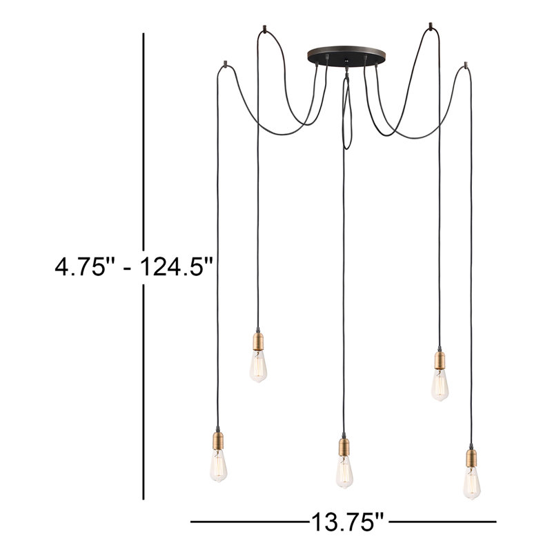 Cogdill 5 - Light Black/Antique Brass Cluster Pendant