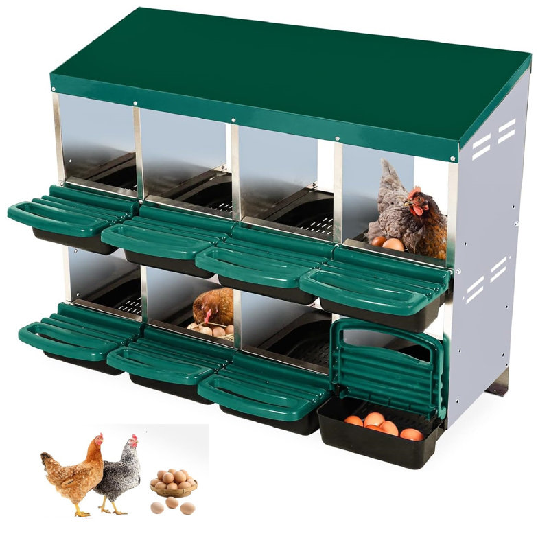 Nesting Boxes For Chickens, Chicken Nesting Box, Roll Away Nesting Box, Chicken Laying Boxes, Nesting Box For Hens With Lid Cover For Chicken Coop, 8 Compartments, Green
