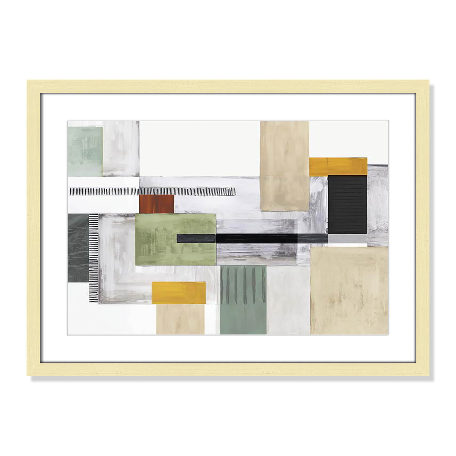 Playful Blocks Print by Tom Reeves, 17" H x 23" W x 1.25" D, Gold Box Picture Framed, White