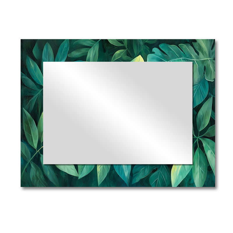 Green Rainforest Canopy Leaves - Miroir d'appoint mural à feuilles, 30 po x 40 po