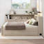 Lit de jour en bois massif de style campagnard, cadre multifonctionnel de chambre d'amis avec tablettes de rangement et lit gigogne escamotable, ton blanc
