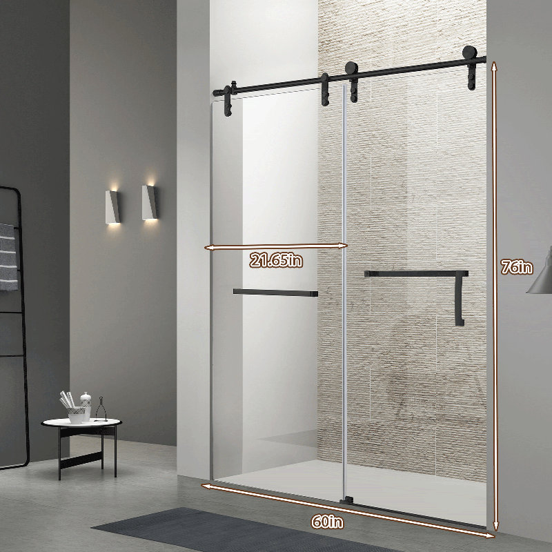 Porte de douche coulissante simple l 48 po x H 76 po | Verre trempé | Entièrement sans cadre, Noir mat