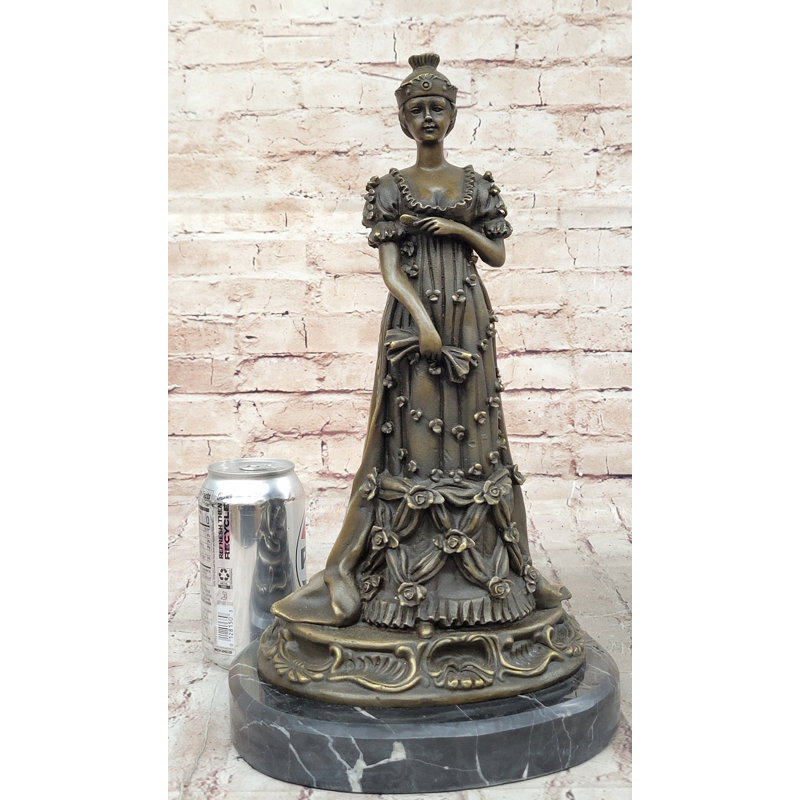 Sculpture art déco en bronze de la reine en robe florale - figure féminine par Milo