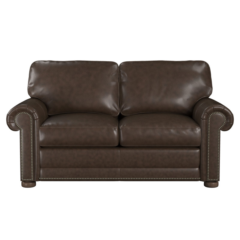 Causeuse à accoudoirs roulés en cuir véritable 66 po Sopheak, Cuir véritable châtaignier