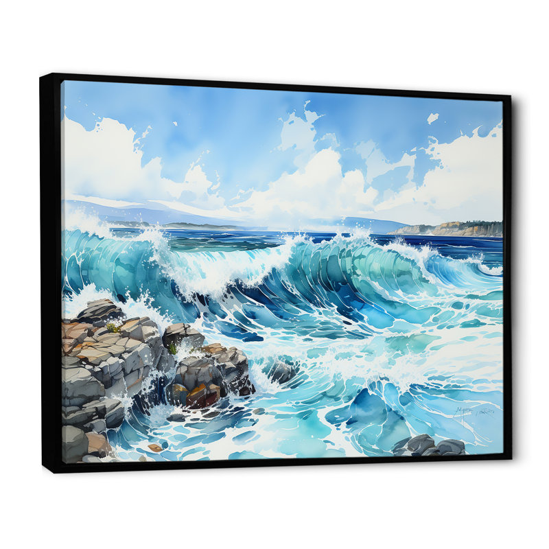Océan bleu en mouvement, impression sur toile, H 24 po x l 32 po x P 1 po, Cadre flottant noir