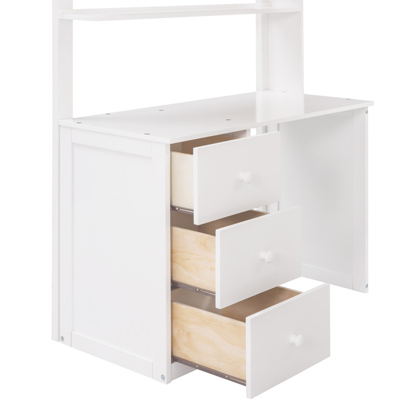 Lit mezzanine simple avec bureau et garde-robe | Cadre de rangement peu encombrant, Lit simple, Blanc