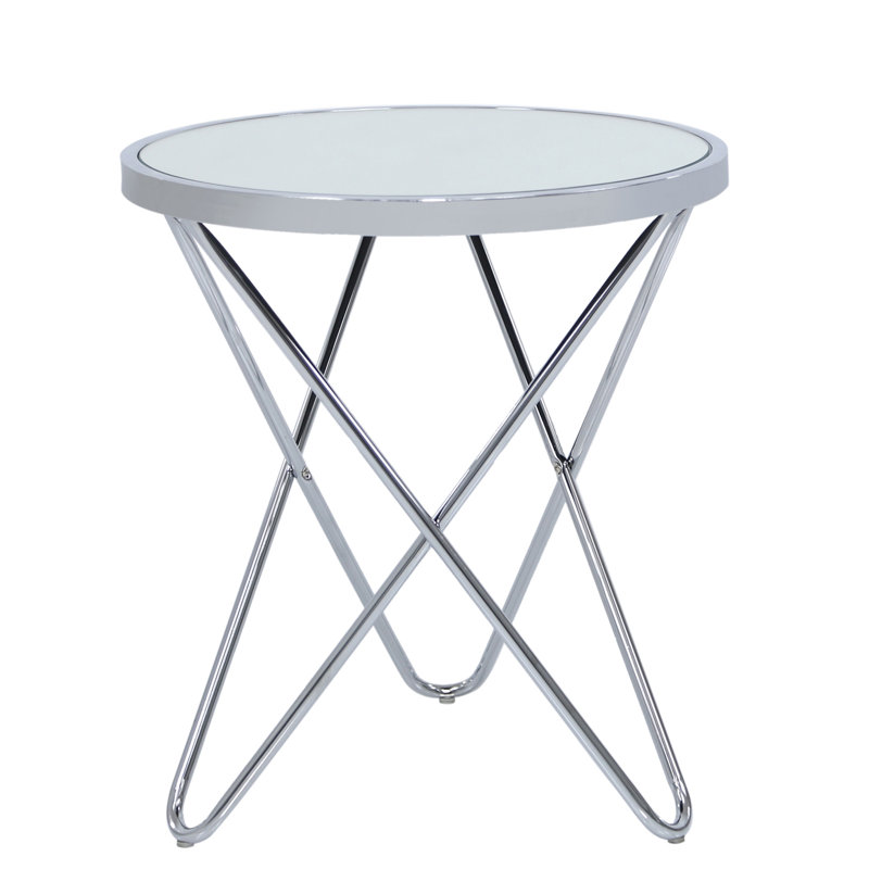 Ducharme Sofa Side Table for Living Room Furniture, 50cm Metal Bedside Table, Glass Top End Table, Mirror