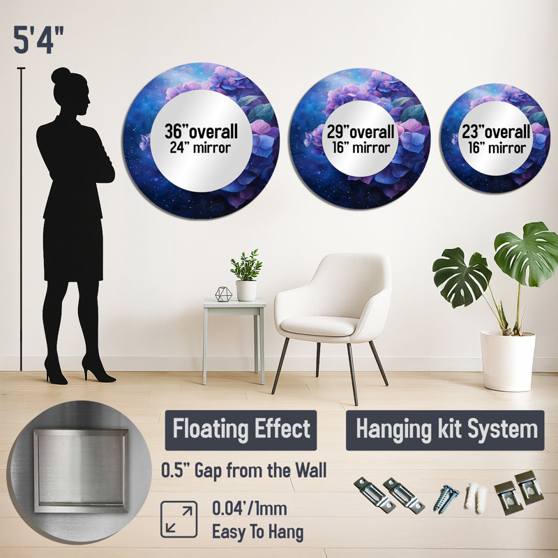 Hortensia dans l'espace - Art mural miroir floral - imprimé sur métal, 23 po x 23 po
