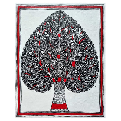 Dense Tree Of Madhubani | Acrylic On Handmade Canvas Sheet | By Pritanjali