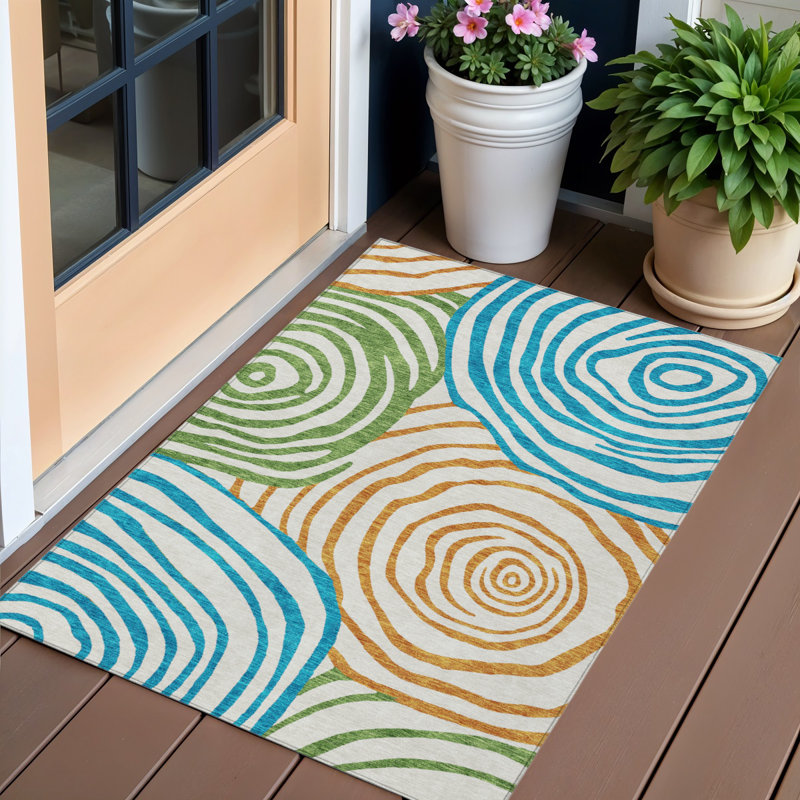 Tapis d'extérieur lavable abstrait bleu sarcelle 3 pi x 5 pi