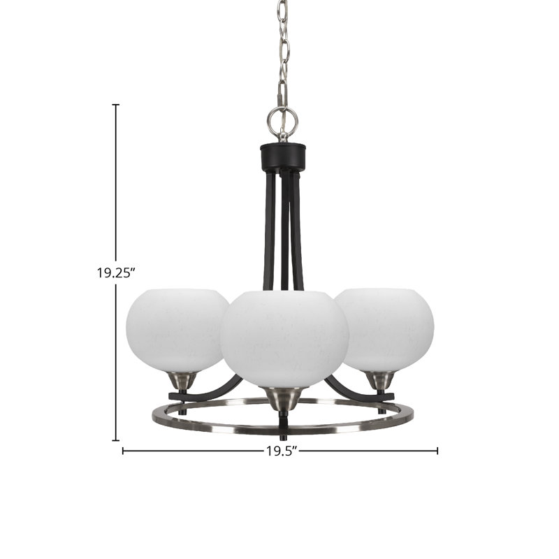 Lustre 3 lumières Waddon Paramount, H 19,25 po x l 18,75 po x P 18,75 po, Marbre blanc, Noir mat/nickel brossé