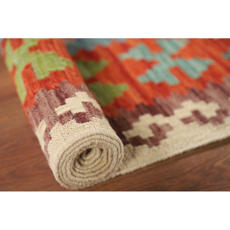 Tapis oriental multicolore en laine Kilim 7 x 9