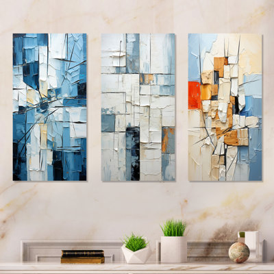 Cubisme bleu et blanc - Ensemble de 3 décorations murales formes abstraites en métal