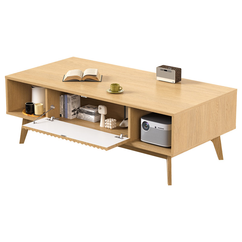Modern Rectangular 100cm Four Leg Coffee Table with Storage, Oak