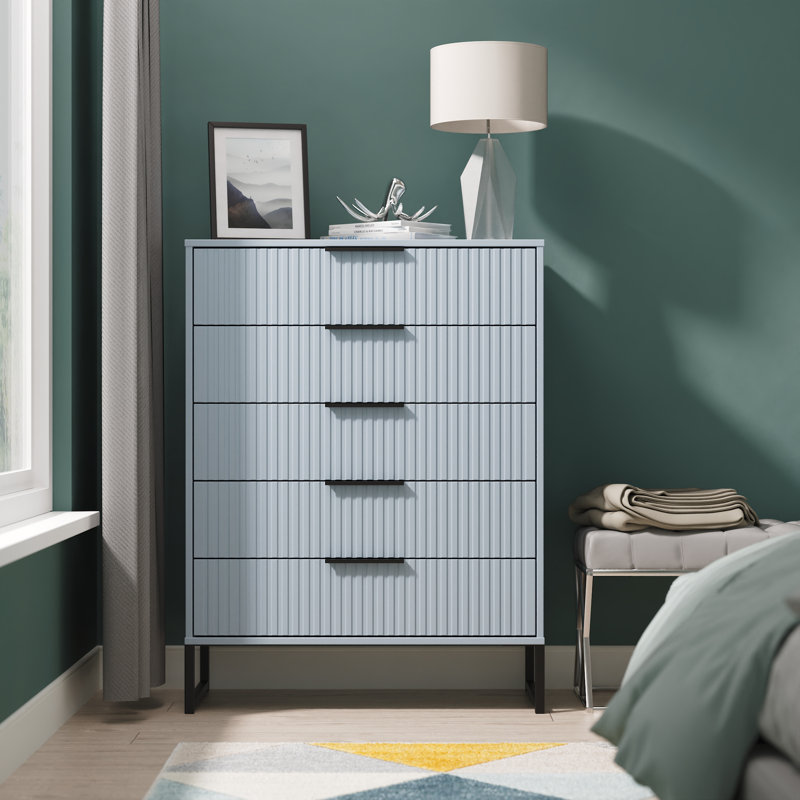Bernat 77cm W 5 - Drawer Chest of Drawers, Blue