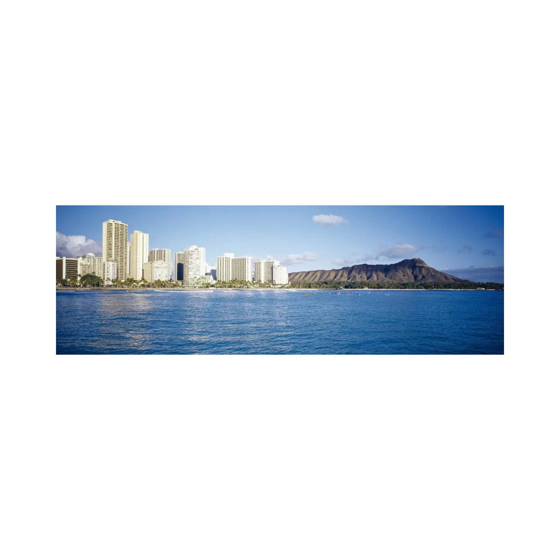 Buildings At The Waterfront With A Volcanic Mountain In The Background, Honolulu, Oahu, Hawaii, USA - Wrapped Canvas Panoramic Print