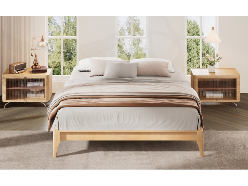 Base de lit plateforme en bois de bambou sec de 12 pouces, avec lattes de bois et support en métal, aucun sommier requis, assemblage facile